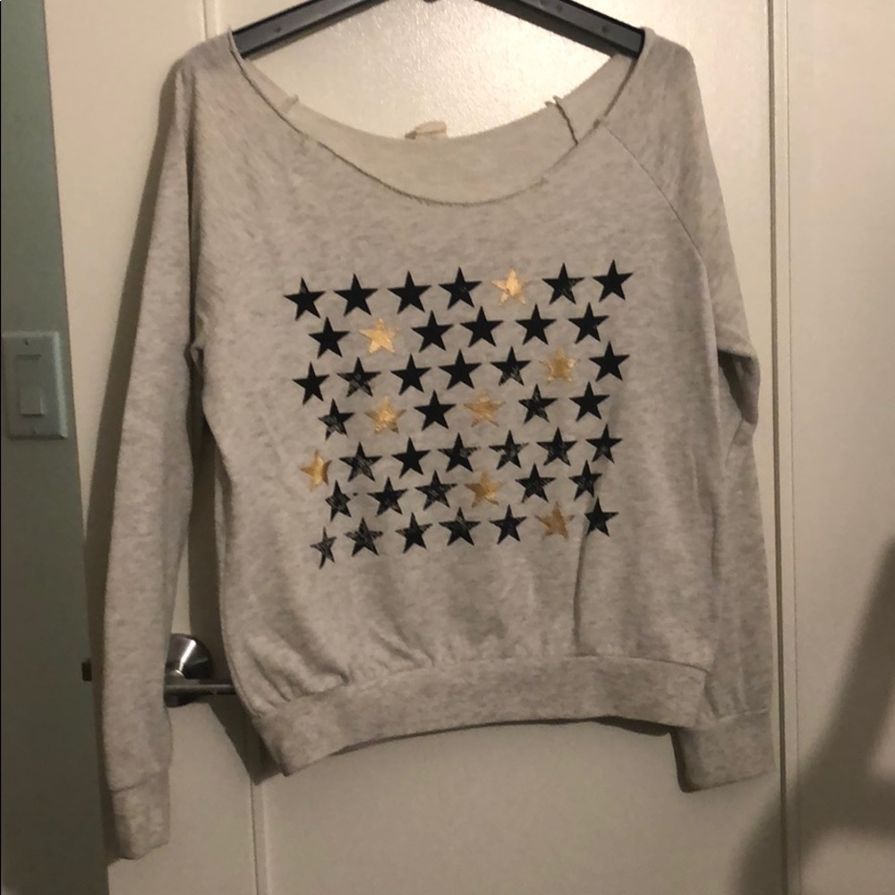 Star print sweatshirt raw neckline